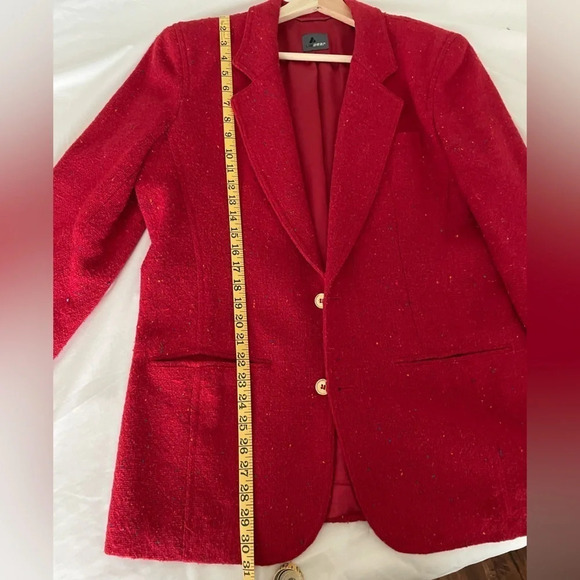 Red nubby wool blazer women’s 8 vintage, lined, long fit, 90’s academic, career - Picture 8 of 11